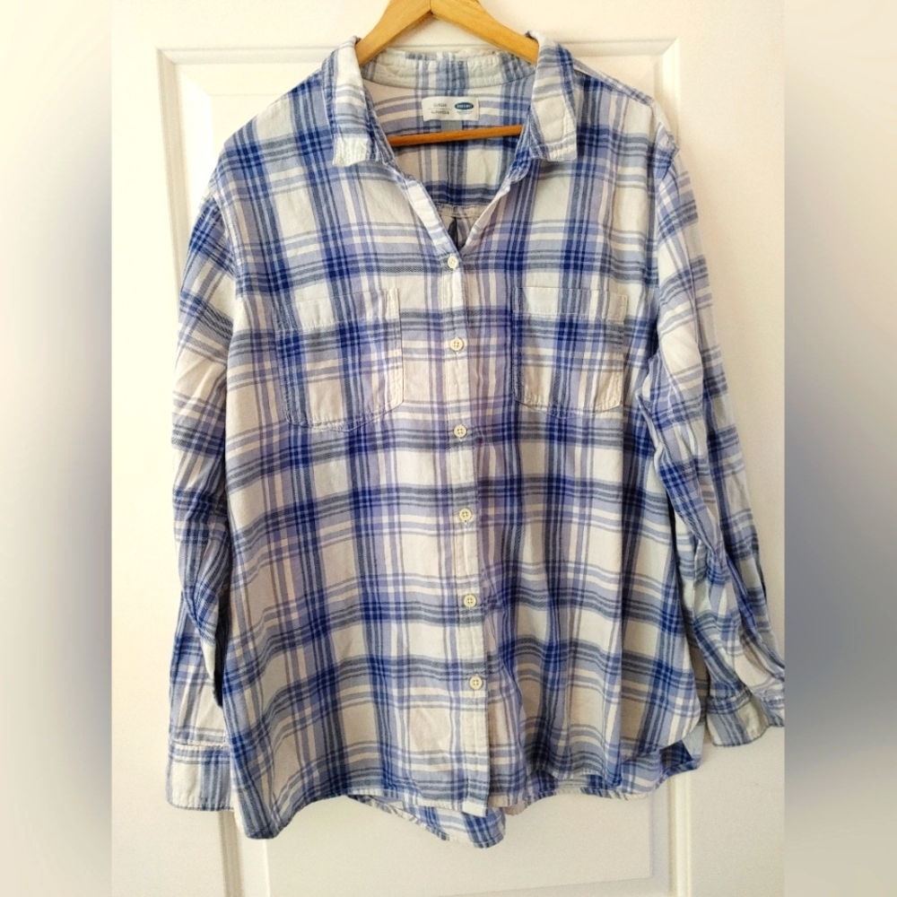 Old Navy Classic Blue & White Plaid Button-Up Shirt -- Size XXL